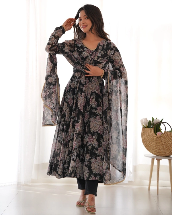 Azorte Fashion Buy Pure Fox Georgette Multi-Floral Anarkali Set with Dupatta – 4m Flair | Azorte Fashion - XL (42)