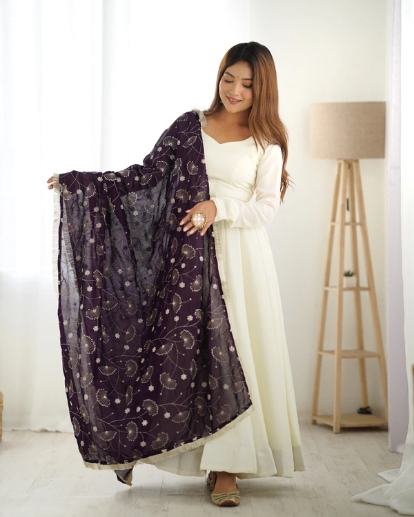 Azorte Fashion Pure Soft Vichitra Silk Anarkali Set with Dupatta & Stitched Pant – Elegant Ethnic Wear - Revolver, XS (34)
