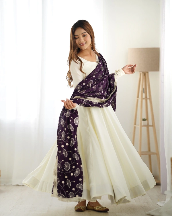 Azorte Fashion Pure Soft Vichitra Silk Anarkali Set with Dupatta & Stitched Pant – Elegant Ethnic Wear - Revolver, XS (34)