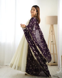 Azorte Fashion Pure Soft Vichitra Silk Anarkali Set with Dupatta & Stitched Pant – Elegant Ethnic Wear - Revolver, XS (34)