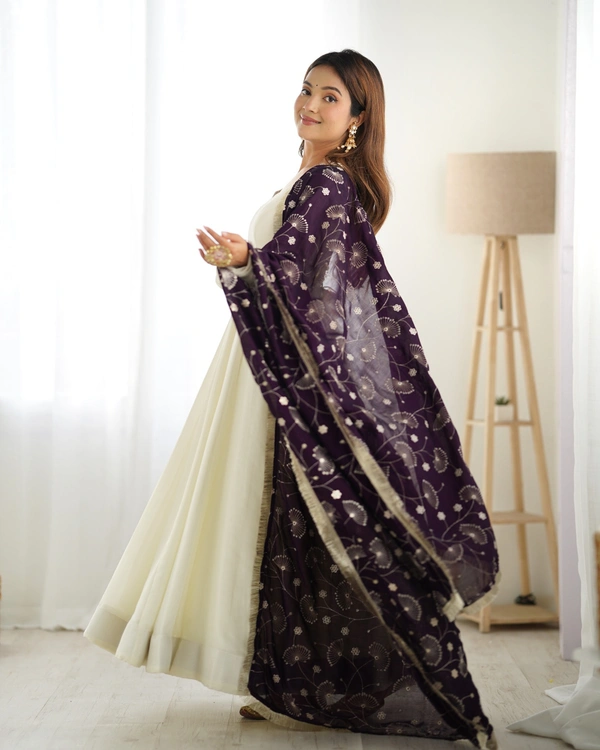 Azorte Fashion Pure Soft Vichitra Silk Anarkali Set with Dupatta & Stitched Pant – Elegant Ethnic Wear - Revolver, XS (34)