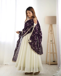 Azorte Fashion Pure Soft Vichitra Silk Anarkali Set with Dupatta & Stitched Pant – Elegant Ethnic Wear - Revolver, XS (34)