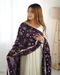 Azorte Fashion Pure Soft Vichitra Silk Anarkali Set with Dupatta & Stitched Pant – Elegant Ethnic Wear - Revolver, XS (34)
