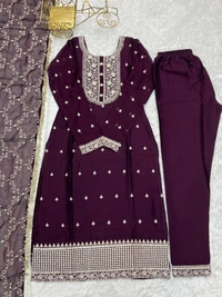Azorte Fashion Buy Blooming Rangoli Silk Embroidered Kurta Set – Dupatta & Trousers | Azorte Fashion - Wine, XXL (44)