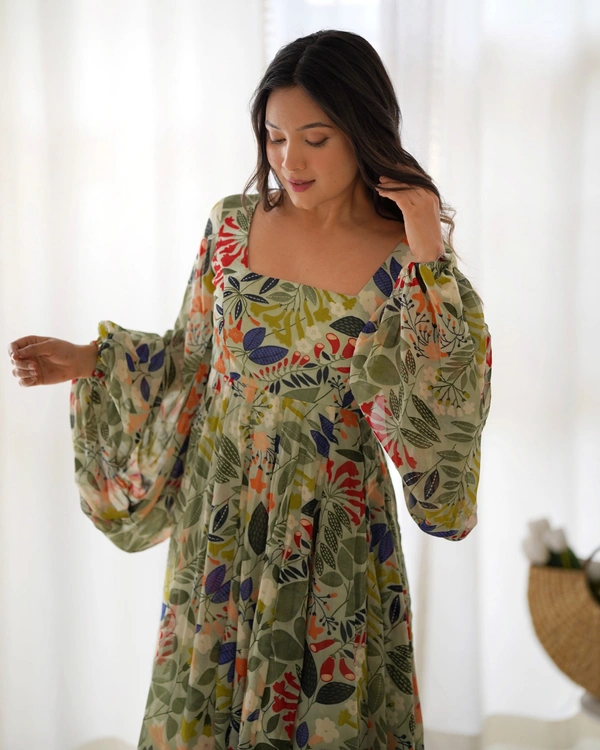 Azorte Fashion Buy Pure Soft Fox Georgette Floral Maxi Dress – 6m Flair | Azorte Fashion - S (36)