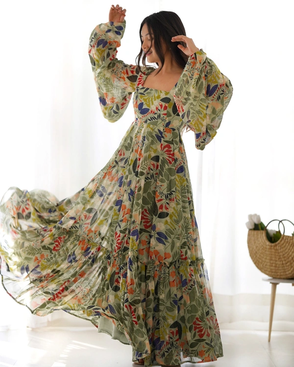 Azorte Fashion Buy Pure Soft Fox Georgette Floral Maxi Dress – 6m Flair | Azorte Fashion - S (36)