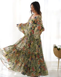 Azorte Fashion Buy Pure Soft Fox Georgette Floral Maxi Dress – 6m Flair | Azorte Fashion - S (36)