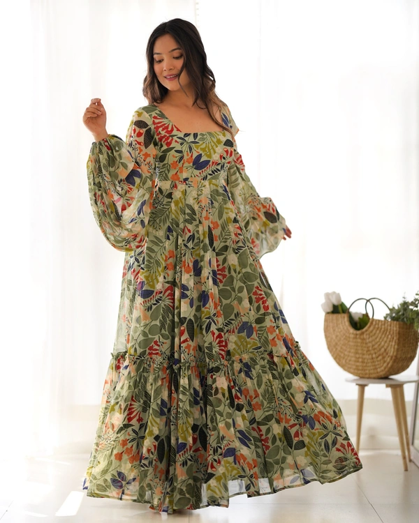 Azorte Fashion Buy Pure Soft Fox Georgette Floral Maxi Dress – 6m Flair | Azorte Fashion - S (36)