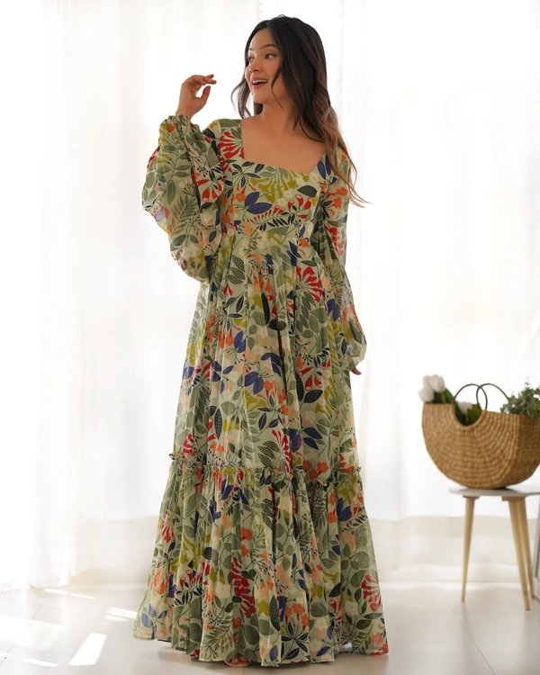 Azorte Fashion Buy Pure Soft Fox Georgette Floral Maxi Dress – 6m Flair | Azorte Fashion - S (36)