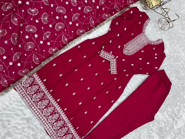 Azorte Fashion Buy Pure Vichitra Silk Kurta Set with Embroidered Dupatta & Trousers | Azorte Fashion - Pink, M (38)