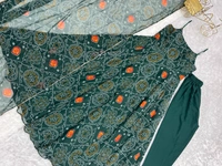 Azorte Fashion Buy Designer Chiffon Bandhej Flair Gown Set – Fully Stitched & Ready to Wear - Dark Green, M (38)