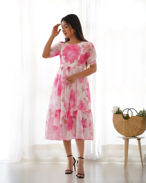 Azorte Fashion Buy Elegant Organza Silk Floral Print One-Piece Dress – Summer Collection | Azorte Fashion - S (36)