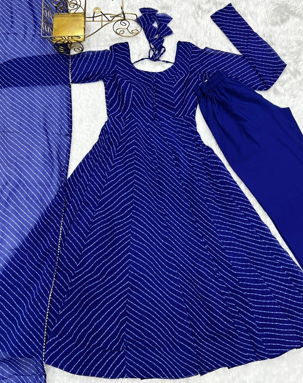 Azorte Fashion Buy Pure Fox Georgette Laheriya Anarkali Set – 4m Flair & Dupatta | Azorte Fashion - M (38)