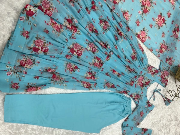 Azorte Fashion Buy Pure Soft Fox Georgette Floral Anarkali – 8.25m Flair & Dupatta | Azorte Fashion - M (38)