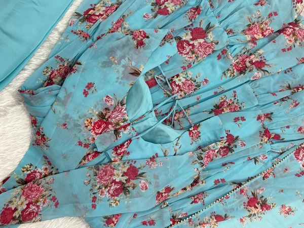 Azorte Fashion Buy Pure Soft Fox Georgette Floral Anarkali – 8.25m Flair & Dupatta | Azorte Fashion - M (38)