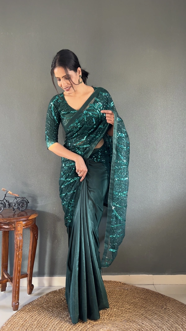 Azorte Fashion Latest Half-Half Ready-to-Wear Saree – Premium Net & Embroidery Sequins Work