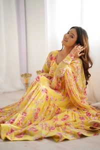 Azorte Fashion Buy Pure Soft Fox Georgette Floral Anarkali – 8.25m Flair & Dupatta | Azorte Fashion - XS (34)