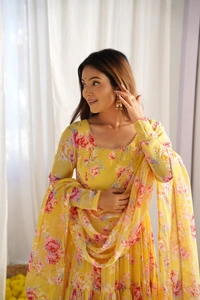 Azorte Fashion Buy Pure Soft Fox Georgette Floral Anarkali – 8.25m Flair & Dupatta | Azorte Fashion - XS (34)