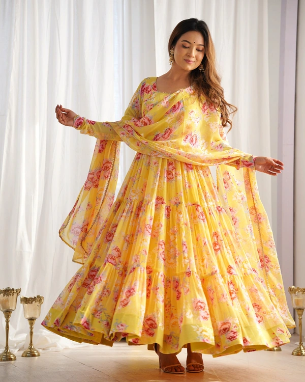 Azorte Fashion Buy Pure Soft Fox Georgette Floral Anarkali – 8.25m Flair & Dupatta | Azorte Fashion - XS (34)