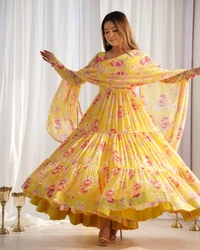 Azorte Fashion Buy Pure Soft Fox Georgette Floral Anarkali – 8.25m Flair & Dupatta | Azorte Fashion - XS (34)