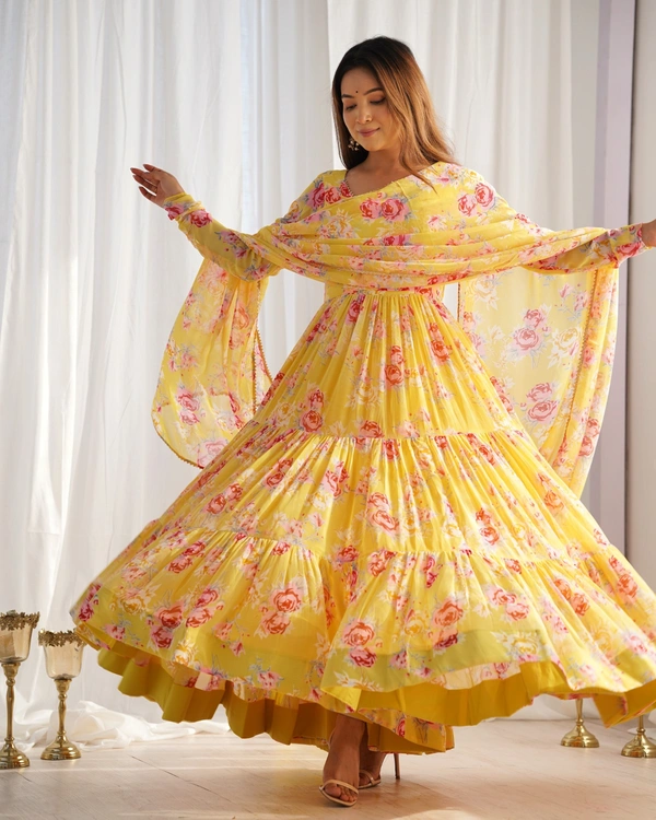 Azorte Fashion Buy Pure Soft Fox Georgette Floral Anarkali – 8.25m Flair & Dupatta | Azorte Fashion - XS (34)