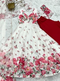 Azorte Fashion Organza Silk Anarkali Gown – 4m Flair, Dupatta & Pant – Ready to Wear - XXL (44)