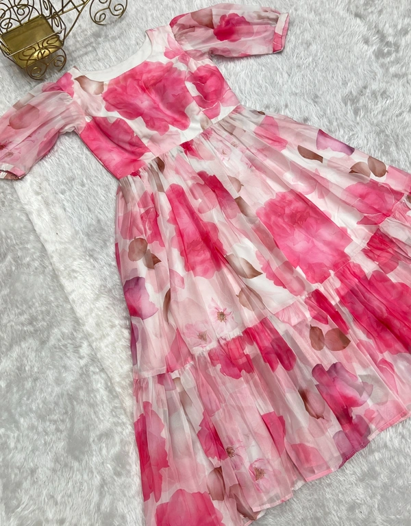 Azorte Fashion Buy Elegant Organza Silk Floral Print One-Piece Dress – Summer Collection | Azorte Fashion - S (36)