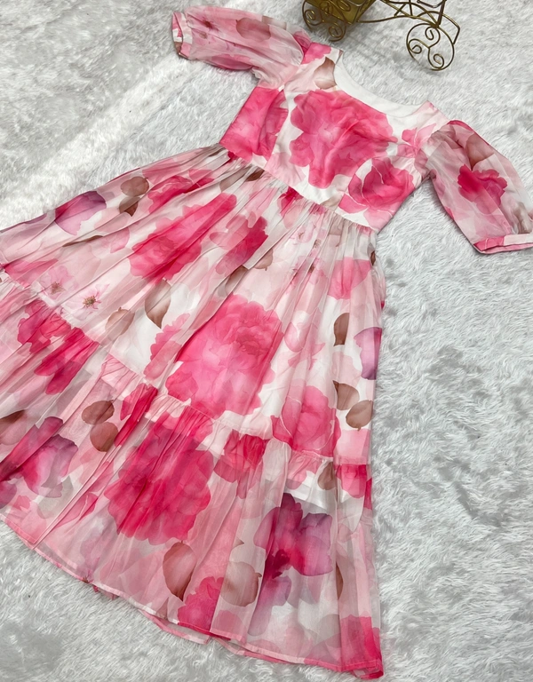 Azorte Fashion Buy Elegant Organza Silk Floral Print One-Piece Dress – Summer Collection | Azorte Fashion - S (36)