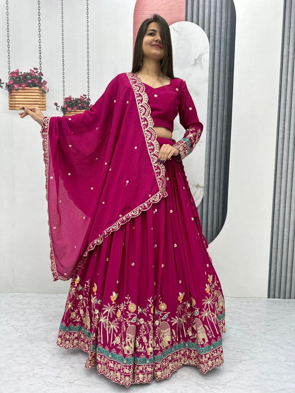 Azorte Fashion New Festival Lehenga Choli – Heavy Embroidery Sequence Work on Chinon - Paprika, M