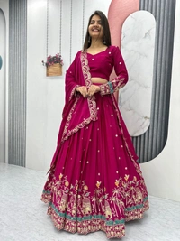 Azorte Fashion New Festival Lehenga Choli – Heavy Embroidery Sequence Work on Chinon - Paprika, M