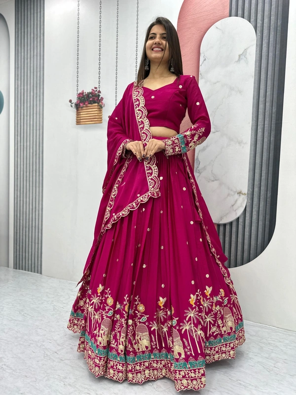 Azorte Fashion New Festival Lehenga Choli – Heavy Embroidery Sequence Work on Chinon - Paprika, M