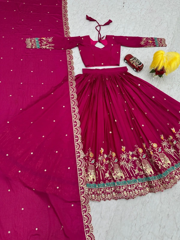 Azorte Fashion New Festival Lehenga Choli – Heavy Embroidery Sequence Work on Chinon - Paprika, M