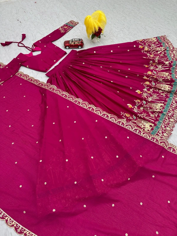 Azorte Fashion New Festival Lehenga Choli – Heavy Embroidery Sequence Work on Chinon - Paprika, M