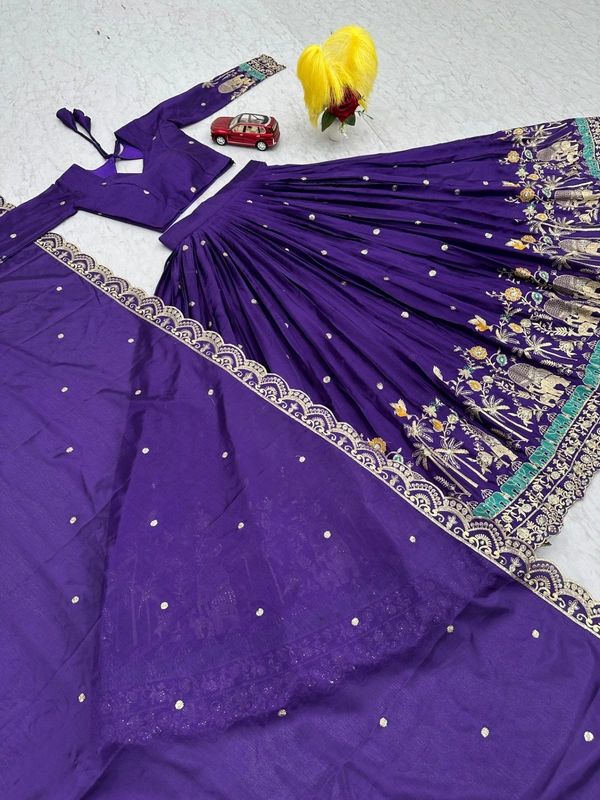 Azorte Fashion New Festival Lehenga Choli – Heavy Embroidery Sequence Work on Chinon - Valhalla, XL