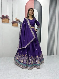 Azorte Fashion New Festival Lehenga Choli – Heavy Embroidery Sequence Work on Chinon - Valhalla, XL