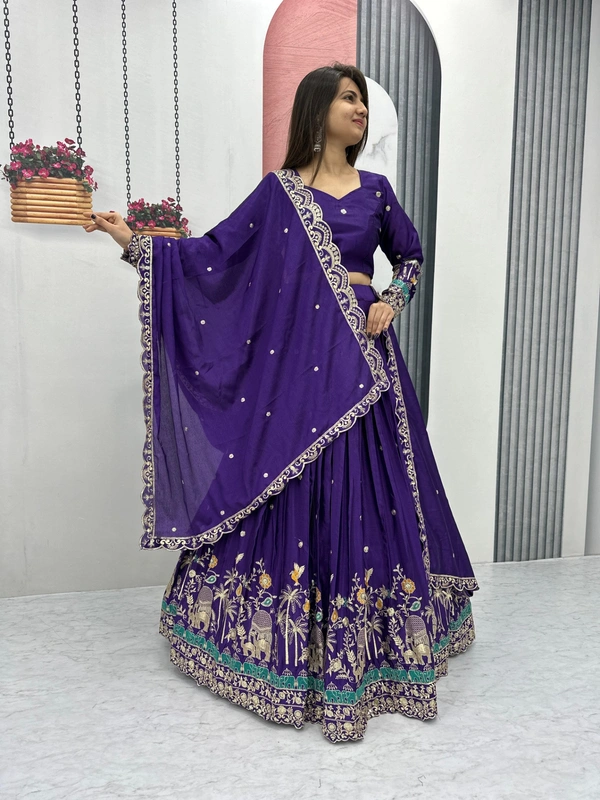 Azorte Fashion New Festival Lehenga Choli – Heavy Embroidery Sequence Work on Chinon - Valhalla, XL