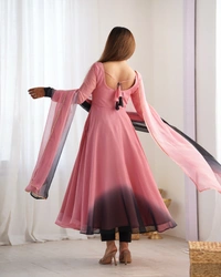 Azorte Fashion Trendy Soft Fox Georgette Padded Anarkali Set – 6.5m Flair, Dupatta & Pants - Onion Pink, XXL (44)