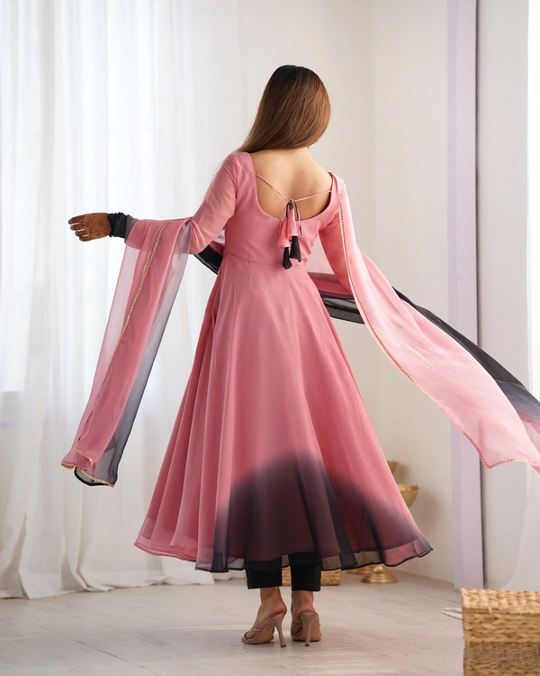Azorte Fashion Trendy Soft Fox Georgette Padded Anarkali Set – 6.5m Flair, Dupatta & Pants - Onion Pink, XXL (44)