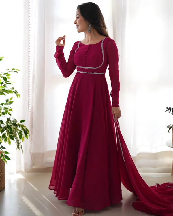 Azorte Fashion Designer Fox Georgette Anarkali Gown – 7+ Meter Flair, Dupatta & Pants - XS (34)