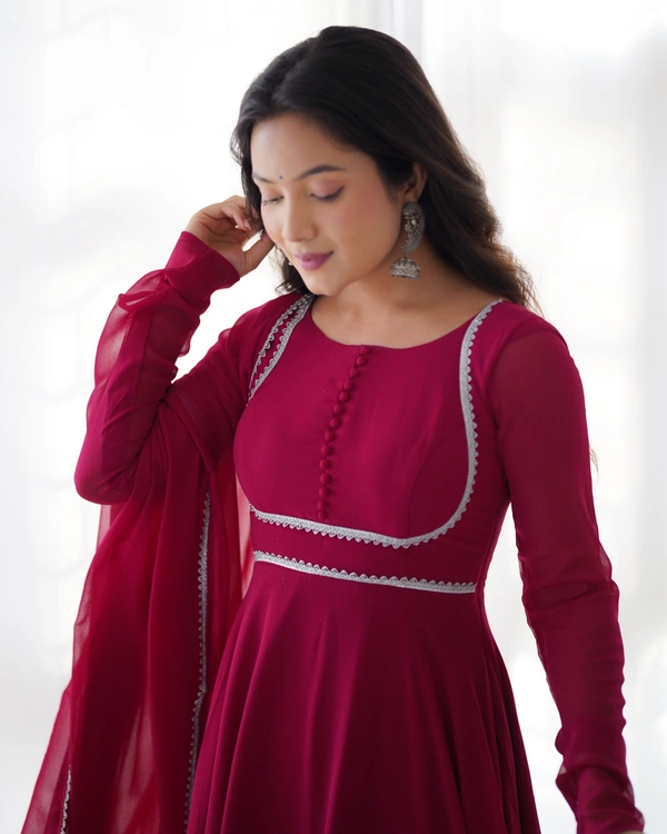 Azorte Fashion Designer Fox Georgette Anarkali Gown – 7+ Meter Flair, Dupatta & Pants - XS (34)