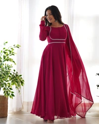 Azorte Fashion Designer Fox Georgette Anarkali Gown – 7+ Meter Flair, Dupatta & Pants - XS (34)