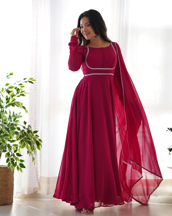 Azorte Fashion Designer Fox Georgette Anarkali Gown – 7+ Meter Flair, Dupatta & Pants - XS (34)