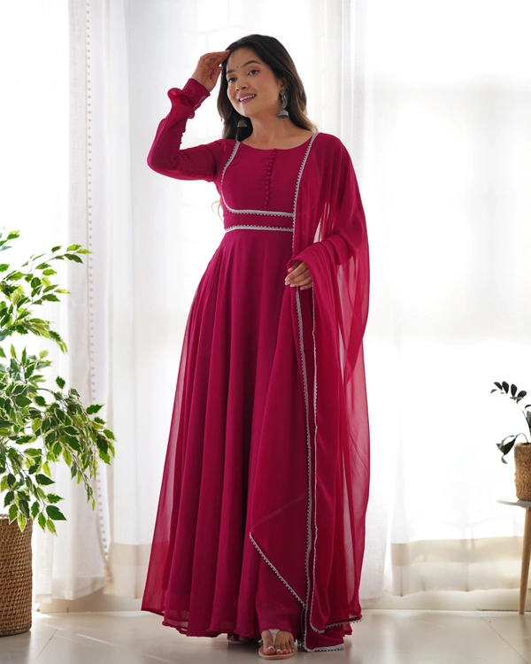 Azorte Fashion Designer Fox Georgette Anarkali Gown – 7+ Meter Flair, Dupatta & Pants - XS (34)