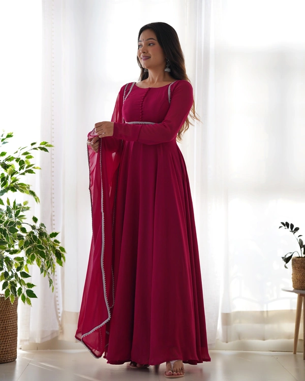 Azorte Fashion Designer Fox Georgette Anarkali Gown – 7+ Meter Flair, Dupatta & Pants - XS (34)
