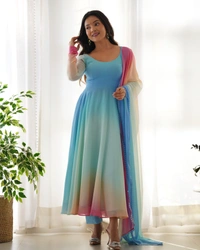 Azorte Fashion Shop Trendy Padded Anarkali Set – Fox Georgette with Dupatta & Pants - M (38)