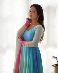Azorte Fashion Shop Trendy Padded Anarkali Set – Fox Georgette with Dupatta & Pants - M (38)