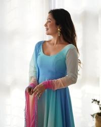 Azorte Fashion Shop Trendy Padded Anarkali Set – Fox Georgette with Dupatta & Pants - M (38)