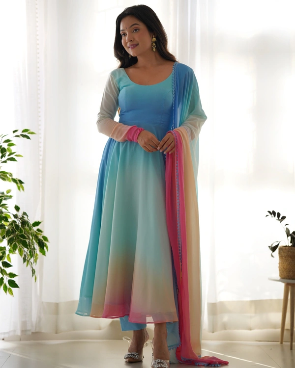 Azorte Fashion Shop Trendy Padded Anarkali Set – Fox Georgette with Dupatta & Pants - M (38)