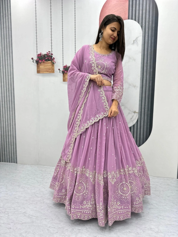Azorte Fashion Luxury Heavy Fox Georgette Embroidered Lehenga Choli – Fully Stitched - Bouquet, XXL