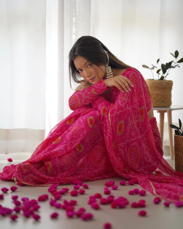 Azorte Fashion Buy Pre-Draped Ready-to-Wear Chiffon Saree – Fully Stitched Blouse - Unstitched Blouse